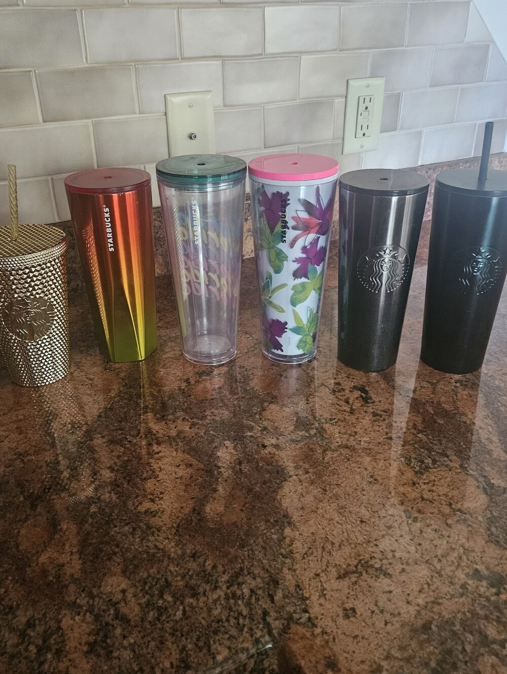 Starbucks Floral Pink and Clear Travel Tumbler Set BUNDLE